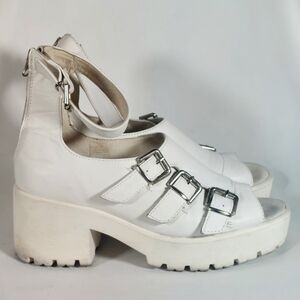 Swear London White Leather Rear Zip Buckled Platform Sandals, EU40